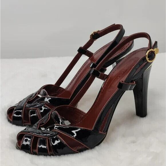 BCBG MaxAzaria Brown Peep Toe Sandals Sz 6.5 - Picture 3 of 10